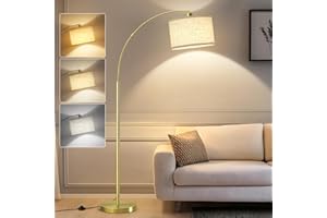 GyroVu Lampa podłogowa Arc do salonu, lampa wolnostojąca z regulowaną głowicą, 3 temperatury barwowe, wysoka lampa z przełącznikiem nożnym, łukowata lampa narożna do sypialni lub biura
