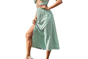 YILEEGOO Women's Sexy Split Skirt Casual Leopard Print Split A Line Midi Skirt High Waist Elasticized Wrap Skirts