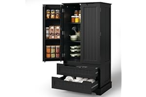 Blishom Credenza Armadio con 2 Doppie Porte e 2 Cassetti, Organizzatore con Ripiani Regolabili, 120x40x60 cm, per Soggiorno Sala da Pranzo (Nero)