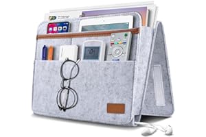 ERKOON Betttasche, Bett Organizer EinhäNgen, Betttasche Zum EinhäNgen Dickerem Filz Rutschfeste Mit Schnalle Baby Kinder Fernbedienungshalter Sofa Bedside Hanging Storage Organizer (Grau)