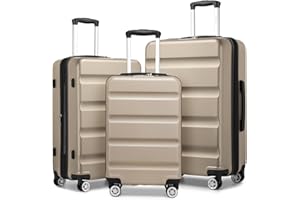 Kono 3-Piece Luggage Sets | Sturdy PC+ABS Hard Shell | TSA Lock | Expandable Design & 4 Dual Spinner Wheels | Lightweight Travel Suitcases (20", 24", 28") - Gold