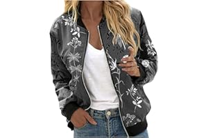 EQWIGKEIT Bomberjacke Damen Lässig Bikerjacke Leicht Pilotenjacke Vintage Freizeitjacke Kurz Übergangsjacke Oversized Sweatjacke Farbverlauf Damenjacke Langarm Fliegerjacke Motorradjacke