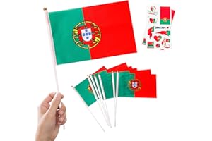 YAAVAAW 10 pièces de petits drapeaux du Portugal sur bâtonnets & 2 pièces de tatouages, mini drapeaux portugais à tenir à la main pour les Jeux Olympiques 2024, événements sportifs, décorations de fête du