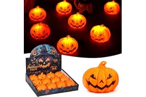 JEDWKFA 12 Pezzi Decorazione Luminosa a Forma di Zucca – Orribile Mini Zucca con Luce, Puntelli Multi-Scena Lampada a Zucca per Cortile, Giardino, Tavolino da Caffè, Portico, Vetrina, Camera da Letto