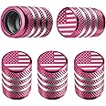 DECURCAR Tire Valve Stem Cap Cover - (5 Pack) Tire Air Cap Metal with Plastic Liner Corrosion Resistant Leak-Proof American Flag for Car Truck Motorcycle Bike Pink