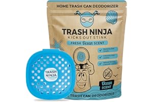 ELLIS HARPER Trash Ninja Bin Freshener - Bin Odour Eliminator with Activated Charcoal, Reusable Bin Deodoriser and Freshener, Stick On Air Freshener for Bins, Bin Smell Eliminator with a Fresh Ocean Scent