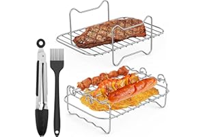 DUOJIN Dual Zone Heißluftfritteusen Zubehör, Geschichtete Dehydrator-Racks und Spießregal 304 Edelstahl- Grillrost Kompatibel für Dual Zone Heißluftfritteusen