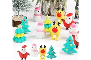 FINGOOO Christmas Erasers for Kids, 30 Pcs Cute Santa Reindeer Snowman Xmas Tree Gift Box Erasers for Christmas Party Bag Filler