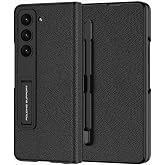 Gpack Samsung Galaxy Z Fold 5 ile Uyumlu Kalem B&ouml;lmeli Kılıf, Silikon, Siyah