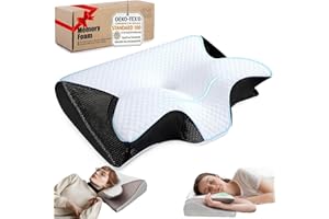 Purova Nackenstützkissen, 2 IN 1 Ergonomisches Orthopädisches Kissen, Memory Foam Kissen, Kopfkissen Nackenschmerzen, Ergonomisches Kopfkissen für Seiten, Rücken und Bauchschläfer (Schwarz)