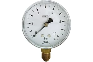 EMPEO by Messbo Manometer, NG 63 0-10 bar, 63mm Durchmesser, G1/4 Zoll Anschluss unten, Rohrfedermanometer, Gehäuse aus Stahl