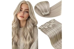LaaVoo Blonde Clip in Hair Extensions Real Hair Extensions Clip in 18 Inch 120g 7pcs Full Head Straight Highlight Ash Blonde Remy Hair Double Weft #18/613