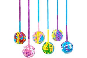 Chiwava 6er - Pack 50cm Katzenspielbälle aus Weichem Wollgarn mit Glocken & Langen Schnüren - Interaktives Katzenspielzeug für Innenbereich