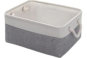 Patvingot Storage Baskets 12.2” x 8.2” x 6.2” for Shelves,Canvas Storage Boxes with Handles, Fabric Storage Bins for Organizing Home and Clothes, Office(Small-1 Pack, White/ Grey)
