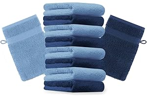 Betz Lot de 10 Gants de Toilette Premium Bleu foncé et Bleu Clair, Taille: 16x21 cm