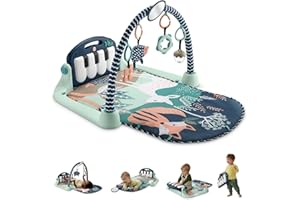 Fisher-Price Baby Playmat Kick & Play Piano Gym with Musical and Sensory Toys for Newborn to Toddler, Navy Fawn, HKX37