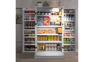 Ezigoo Pantry Cabinet with Motion Sensor LED Freestanding Perfect for Kitchen Pantry, Larder Cupboard, and Kitchen Units