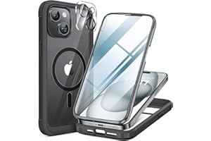 Miracase 360 Grad für iPhone 15 Hülle mit Magsafe, Eingebaut Glas Schutzfolie, Komplettschutz HandyHülle Magnetisch Stoßfest Case für iPhone 15 Schutzhüllen 6,1 Zoll, Schwarz