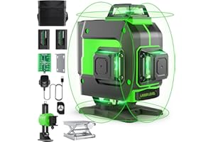 FELLAT Laser Level, 4 x 360° Self-Leveling Laser Level, 4D 16 Lines Green Laser Level for Construction and Picture Hanging, 2x4000mAh Rechargeable Batteries with Type-C Charging Port, Remote Control