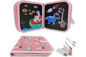 Funkprofi Libro para colorear para niños, Libro Pizarra Infantil,Juguetes y regalos para niños de 2 3 4 5 6 años,reutilizable,lavable,14 páginas 12 bolígrafos(Gatita rosa)