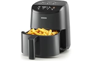 COSORI Small Air Fryer, 2L, Led Touch-control Display, 900W, 53% Faster, Nonstick and Dishwasher Safe, 30 Online Recipes, Low Noise, 97% Less Oil, Black