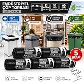 End&uuml;striyel B&Uuml;Y&Uuml;K Boy &Ccedil;&ouml;p Torbası 65x80 cm, her ruloda 10 Adet, Siyah-5Rulo | Sızdırmaz Yapı, G&uuml;&ccedil;l&uuml; ve Dayanıklı, Kolay Kapan