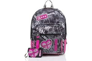 Seven Zaino Scuola Extra Fit, Nero Fucsia, Keep Flag, Zaino Doppio Scomparto Super Capiente con Portamonete Abbinato e Maxi Tasca Frontale con Organizer, Scuola, Bambine e ragazze