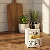 AmberHaus Beyaz Seramik Sıvı Sabunluk ve S&uuml;ngerlik Seti | 500 ml | Mutfak ve Banyo Tezgahı İ&ccedil;in 2'si 1 Arada | Kaymaz Tabanlı