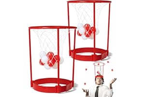 NOVELTY PLACE Head Basketball Hoop Party Game Funny Toys Set for Kids & Adults - 2 Mini Basketball Adjustable Basketball Headband with 20 Balls - Red & White