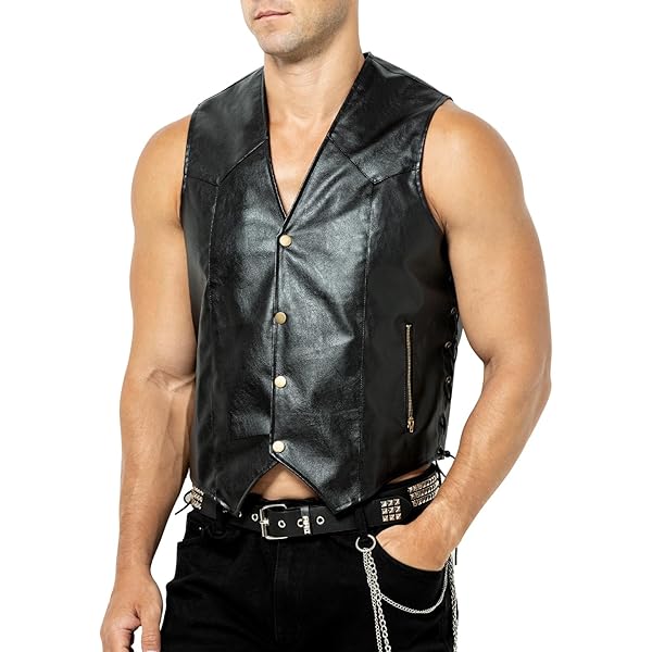 Gilet In Pelle PU Per Uomo - Giubbotto Motociclistico Stile Punk Con Tasche Con Cerniera, Trend Streetwear - Foto 6