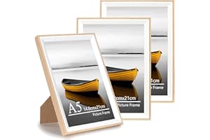 Baoee A5 Oak white Two Tone Picture Frame,Set of 3,photo frame with acrylic glass, A5 Frame,Poster Frame, certificate frame,Wall Mountable