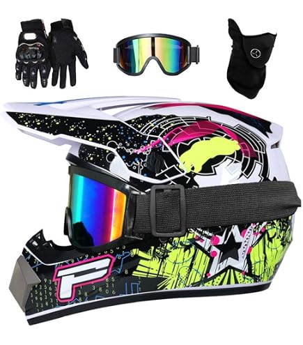 Casco Motocross Integrale Per Bambini E Adulti - Con Occhiali, Maschera E Guanti, Per MTB, BMX, ATV