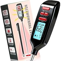 Antonki Termometro da Cucina Digitale Istantaneo con Sonda Extra Lunga 14 cm per Alimenti Carne Barbecue Zucchero Olio Frittura e Liquidi - Display Retroilluminato + Batteria Inclusa