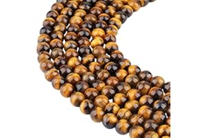 KYEYGWO Rondes Perles en Vrac de Chakra Pierres, Perles de Pierre Naturelle pour Fabrication de Bijoux Bracelet Collier Bricolage, 15", Oeil de Tigre