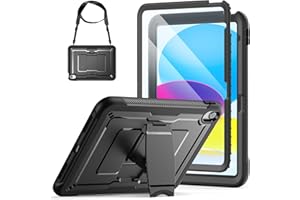 SEYMAC stock Funda para iPad (A16) 11ª/10ª Generación 11"/10.9" (2025/2022), Funda Resistente con Protector de Pantalla, Soporte Plegable y Correa para El Hombro, Negro