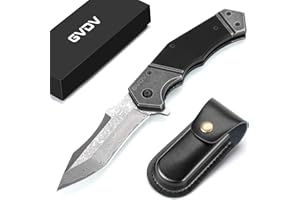 GVDV Cuchillo de Bolsillo Damasco con Mango G10 - Navaja Plegable con Bloqueo de Seguridad para Acampar, Caza y Supervivencia, Regalos para Hombres, Papá, Marido, Amigo