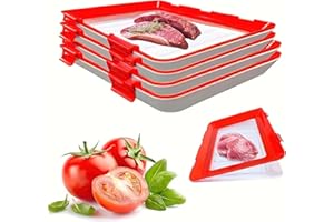 JOPWUE Stretch Fresh Storage Trays Food Preservation Tray,"12x8.6" Red Vacuum Stackable, Organization and Storage Food,Buckle Reusable Fresh Tray Storage for Food Preservation (3PCS)