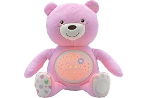 Chicco First Dreams Orsacchiotto Peluche Baby Bear, Soffice Pupazzo Proiettore con Luce Notturna Bambini, Effetti Luminosi e Rilassanti Melodie, Rosa - Giochi Neonato 0 Mesi +