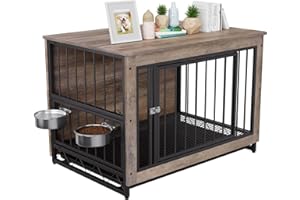 LIFERUN Gabbia per Cani da Interno, 93x64x58 cm, Kennel Medio Piccolo, Casetta Con 2 Ciotole e Porte, Vassoio Estraibile, per Cani di Piccola Media Taglia fino a 40 kg, Grigio