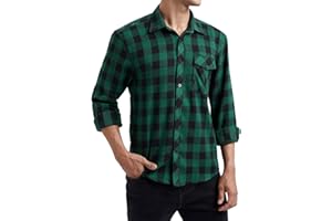HISDERN Men's Long Sleeve Casual Plaid Flannel Shirt Checked Tartan Button Down Shirts for Men S-4XL