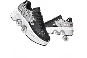LDRFSE Patin À Roulette Fille, Sneakers Roller Chaussures De Skateboard Baskets avec Roues Sport Gymnastique Mode Multi-usages Kick Roller Shoe pour garçons Filles