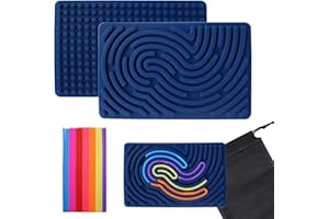 GETRICH Sensorik Activity Board Silikon, Sensorik Activity Board, Montessori Spielzeug Doppelseitiges Aktivitätsbrett mit 20 Strings & Reisetasche Beruhigung ADHD Autismus Spielzeug für Kinder, Dunkelblau