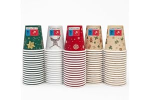 Terryshop74® 200 Bicchierini di Carta da Caffè 66 ml Natale – Ecologici, Biodegradabili e Compostabili – Tenuta Perfetta per Bevande Calde, Monouso Ideali per Bar, Feste e Asporto (Natalizi)