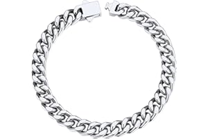 ChainsHouse Cuban Link Bracelet for Men Women, Solid Surgical Stainless Steel Silver Gold Black Chain Bracelet 5/7/9/12mm Wide,19/21/23cm Hip Hop Curb Bracelet