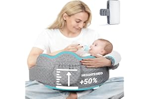 ZUMLLOMA Amningskudde, memory foam Nursing Pillow, ergonomisk bröstfeeding-kudde med säkerhetskant, stödkudde baby med justerbart bä , avtagbart örngott, gråvit