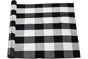 sourcing map Teppich Wohnzimmer Schlafzimmer Kinderzimmer Plaid aus Baumwolle für In- & Outdoor, gewebte, waschbare Buffalo-Teppich mit Karierten Matten Schwarz-Weiß 90x150cm