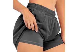 HomyComy Short Sport Femme Running Taille Haute Short Fitness Femme Respirant avec 2 Poches pour Surf Volley Ball Tennis Randonnee Gym Yoga