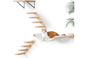 PELUOMOZ Mur d'escalade pour chats - 4 pièces - Hamac mural pour chat - Lit d'escalade en bois de pin - Meuble pour escalade, dormir, jouer