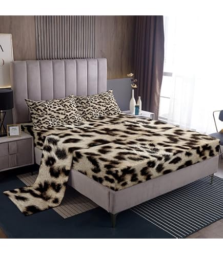 Completo Lenzuola 1 Piazza E Mezza Leopardate | 3 Pezzi In Cotone 100% Italiano | Lenzuolo Sotto Con Angoli Per Materasso 120x200 H 20-25 Cm | Federa Inclusa | Produzione Artigianale - 2