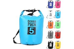 POPOYU 5L Himmelblau Wasserdichte Tasche, Dry Bag 2L/5L/10L/15L/20L/30L mit Verstellbarem Gurt, Schützt Telefon/Karte, Roll Top Wasserdichter Beutel Rucksack für Schwimmen/Rafting/Kajak/Bootfahren/Camping